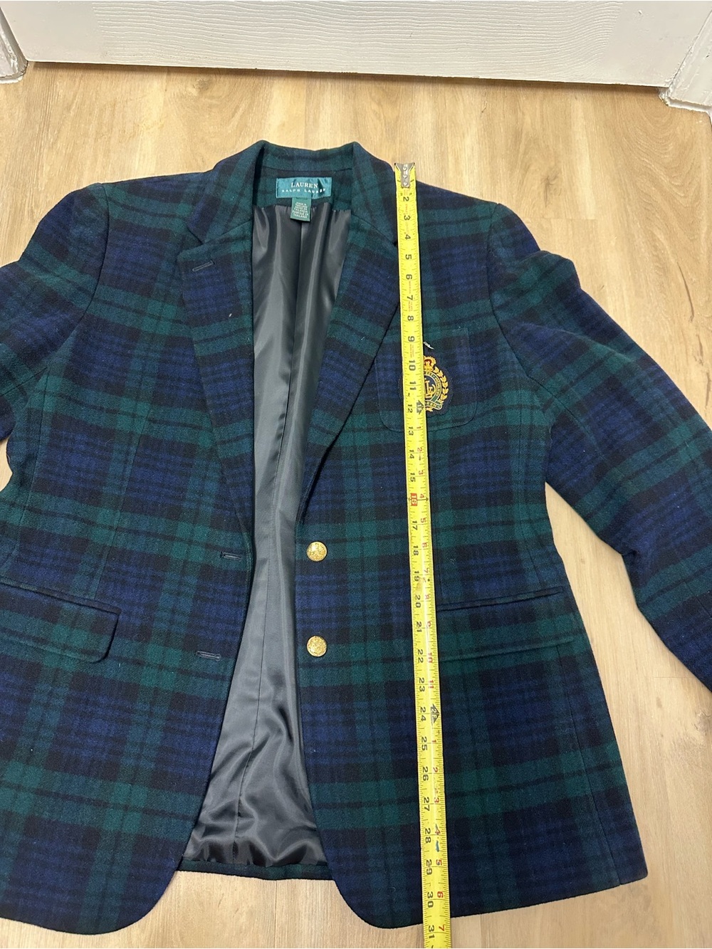 Ralph Lauren Women's Blazer Wool Cashmere Plaid w/ Crest Gold Buttons READ - Picture 3 of 15